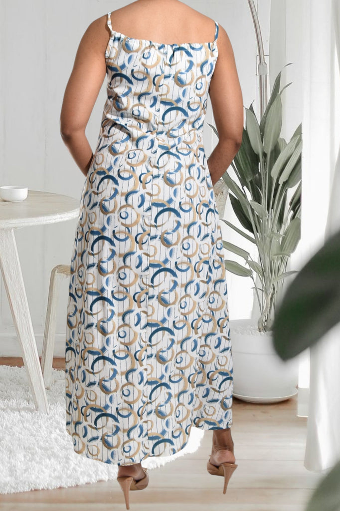 Teal Printed Strappy Maxi Tie Dress - StylePhase SA