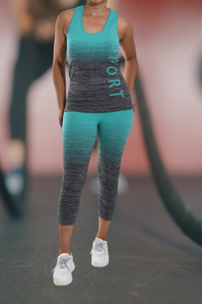 Teal Sport Printed 3/4 Activewear Set - StylePhase SA