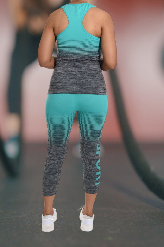 Teal Sport Printed 3/4 Activewear Set - StylePhase SA