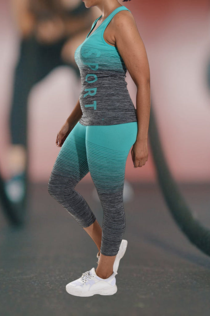 Teal Sport Printed 3/4 Activewear Set - StylePhase SA