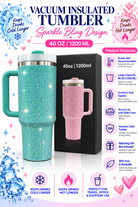 Turquoise sparkle bling 40 oz vacuum insulated tumbler product features