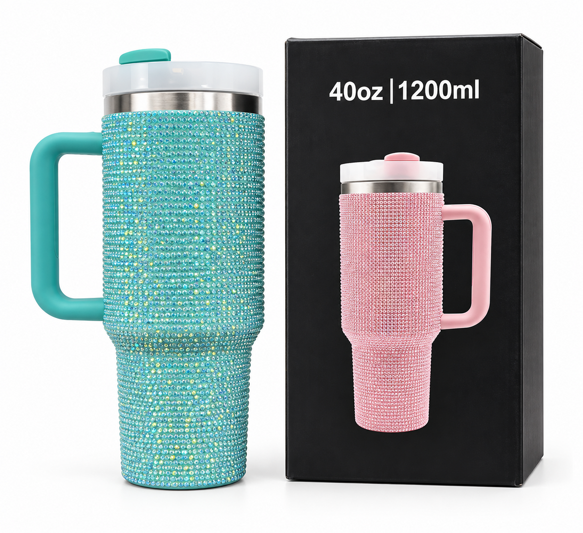 Turquoise sparkle bling 40 oz vacuum insulated tumbler with gift box
