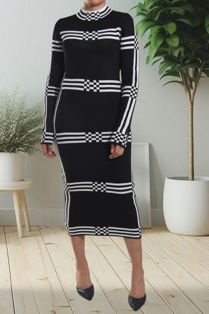Turtleneck Long Sleeve Jersey Knit Dress - StylePhase SA