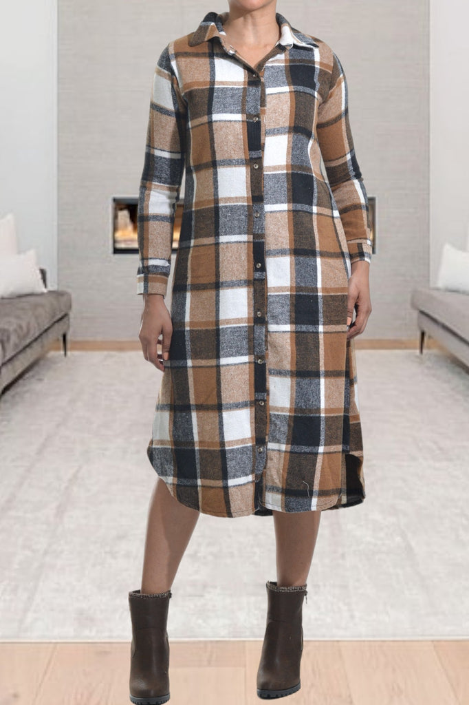 Two Tone Brown Check Dress - StylePhase SA