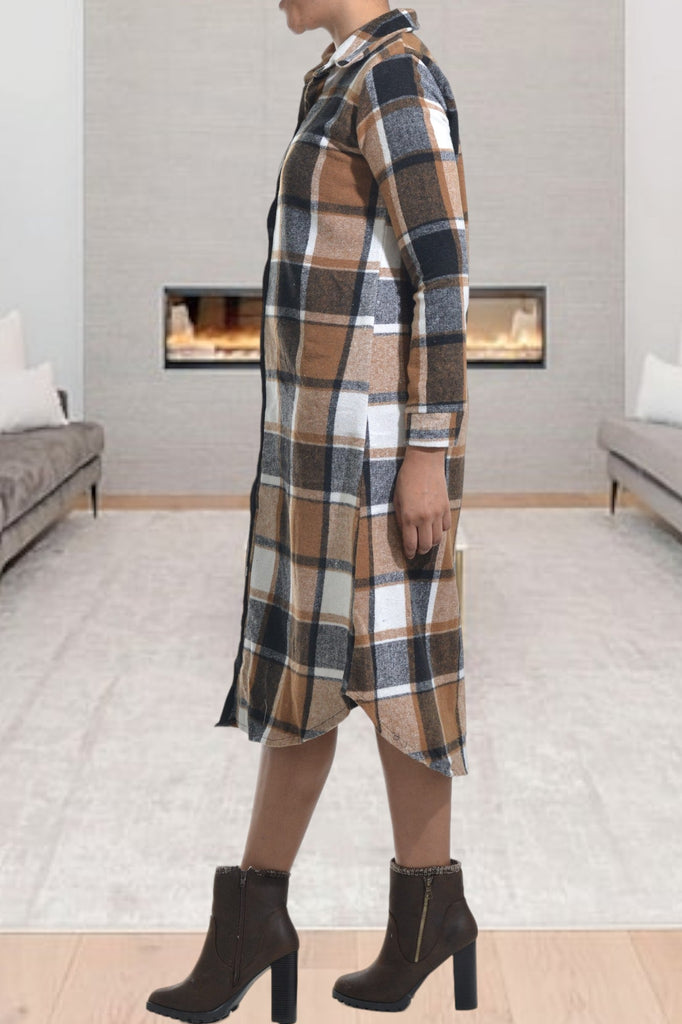 Two Tone Brown Check Dress - StylePhase SA