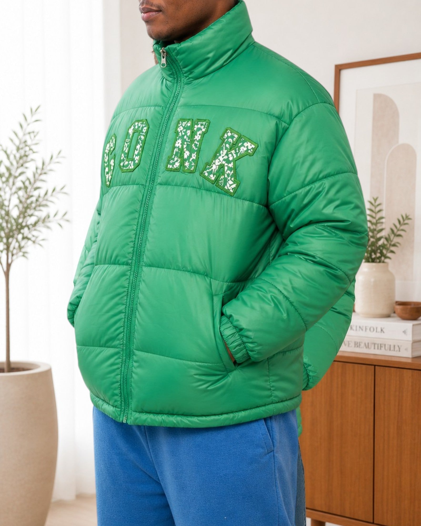 Unisex Green And White Printed Jacket - Conk - StylePhase SA