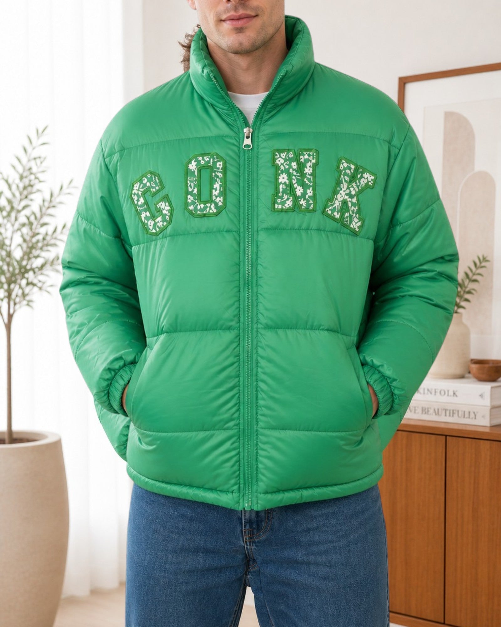 Unisex Green And White Printed Jacket - Conk - StylePhase SA