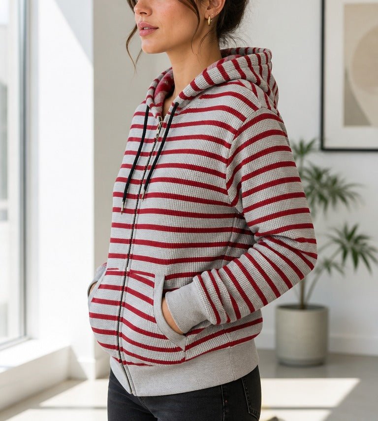 Unisex Red Stripe Waffle Jacket - StylePhase SA