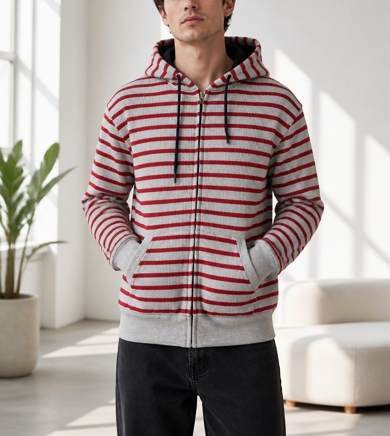 Unisex Red Stripe Waffle Jacket - StylePhase SA