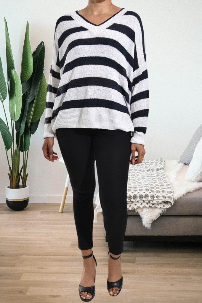 White And Navy Stripe Sweater - StylePhase SA