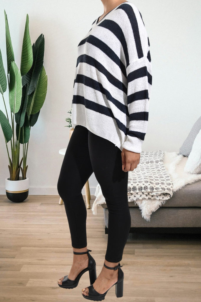 White And Navy Stripe Sweater - StylePhase SA