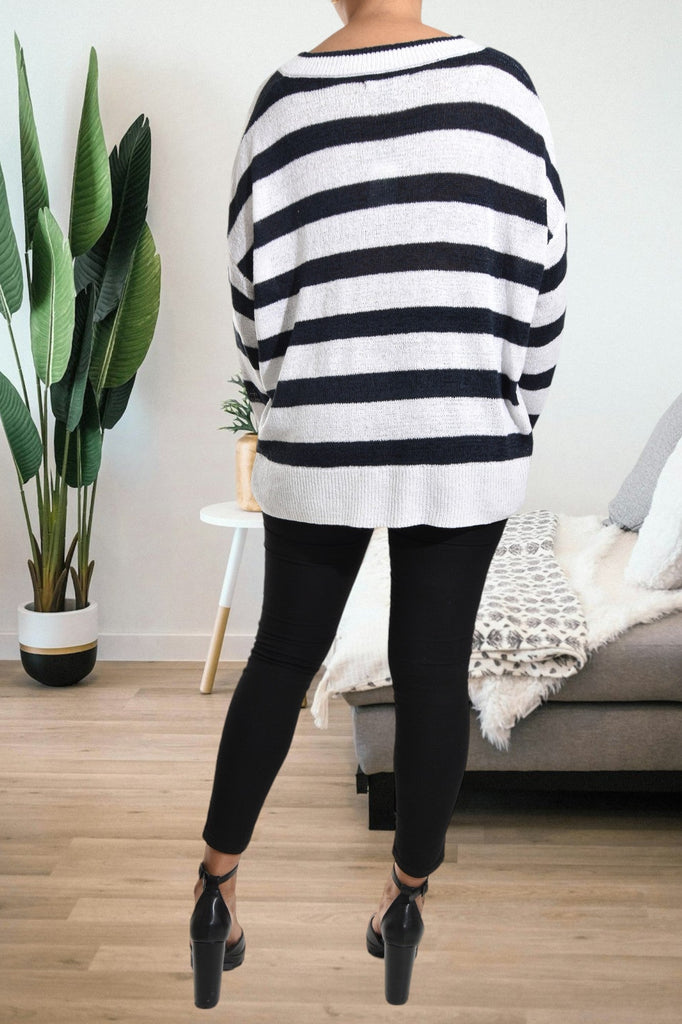 White And Navy Stripe Sweater - StylePhase SA