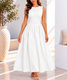 Front view white button detail maxi dress