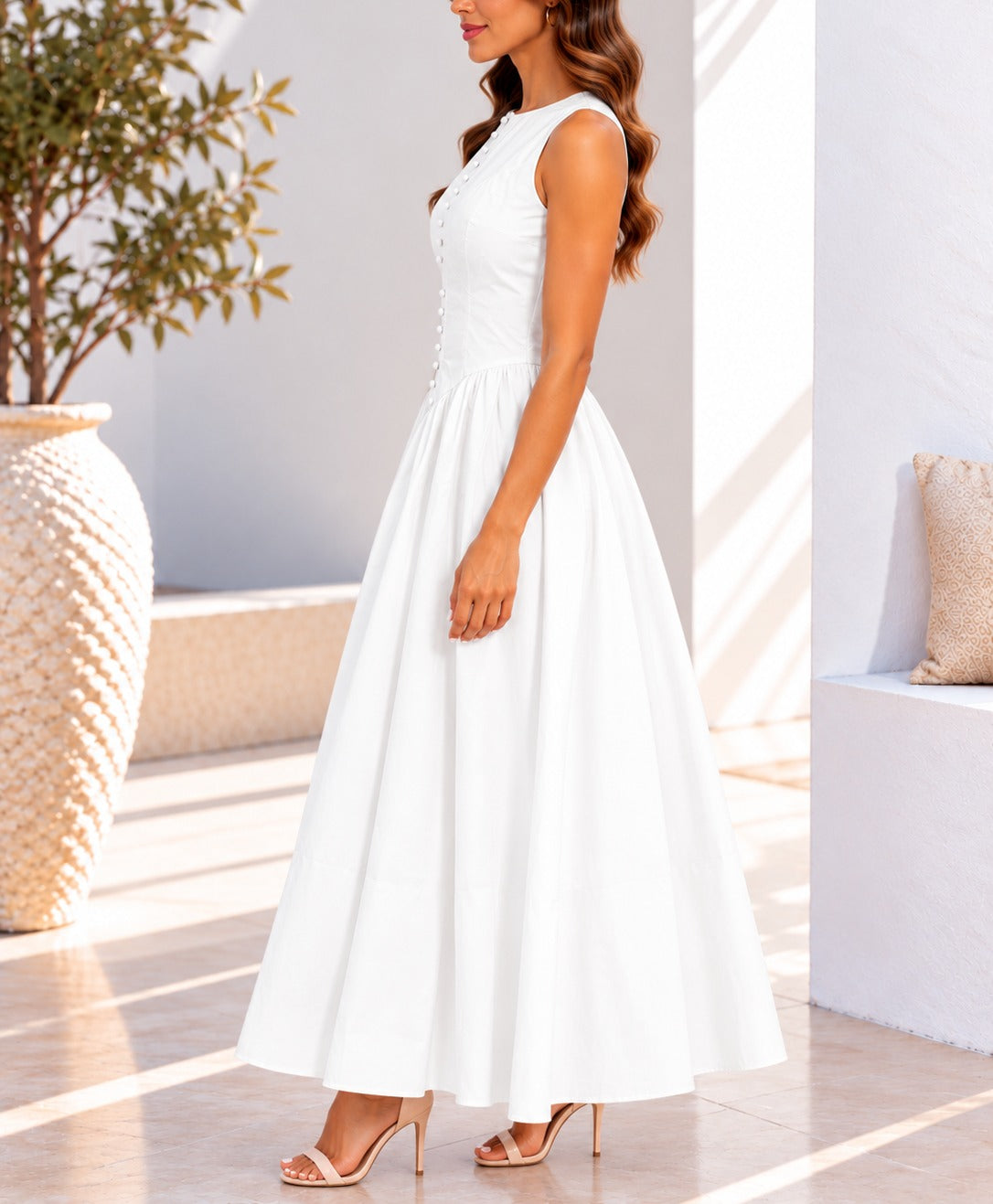 Side view white maxi dress