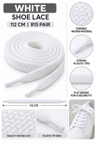 White flat woven shoelaces 112cm R15 per pair
