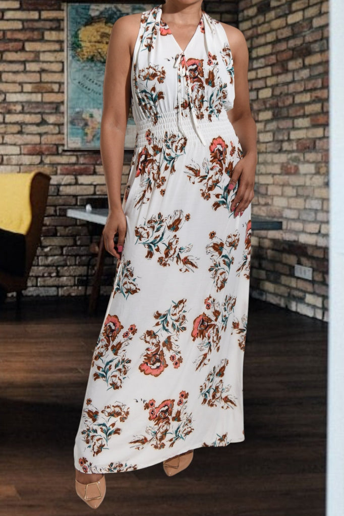 White Floral Halter Neck Dress - StylePhase SA