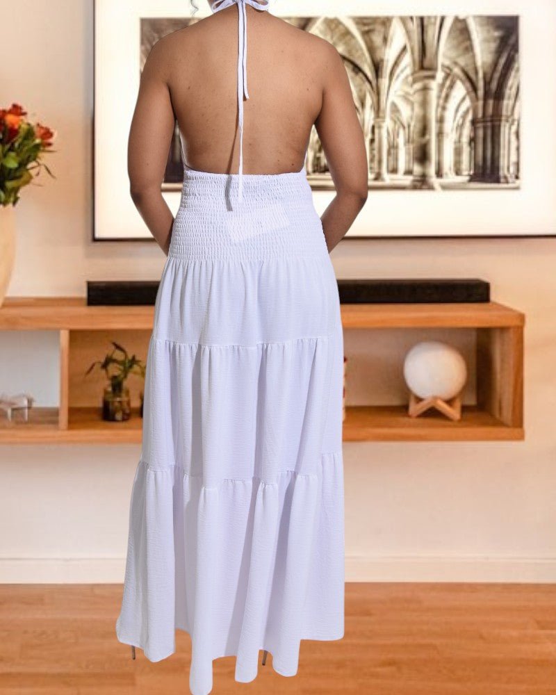 White Halter Neck Tiered Dress - StylePhase SA