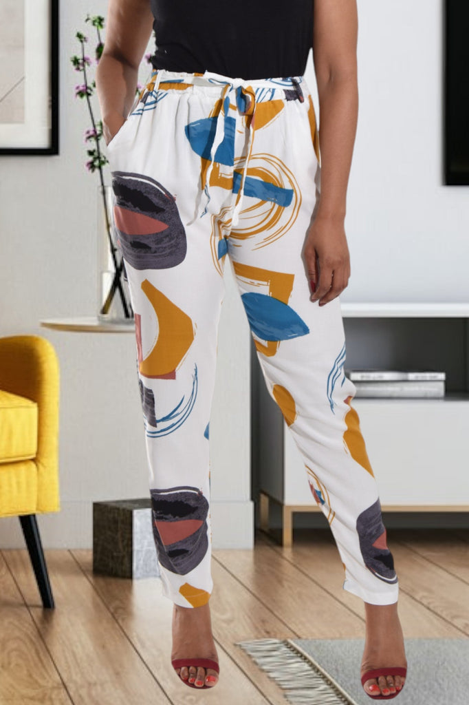 White Multi Print Pocket Pants - StylePhase SA