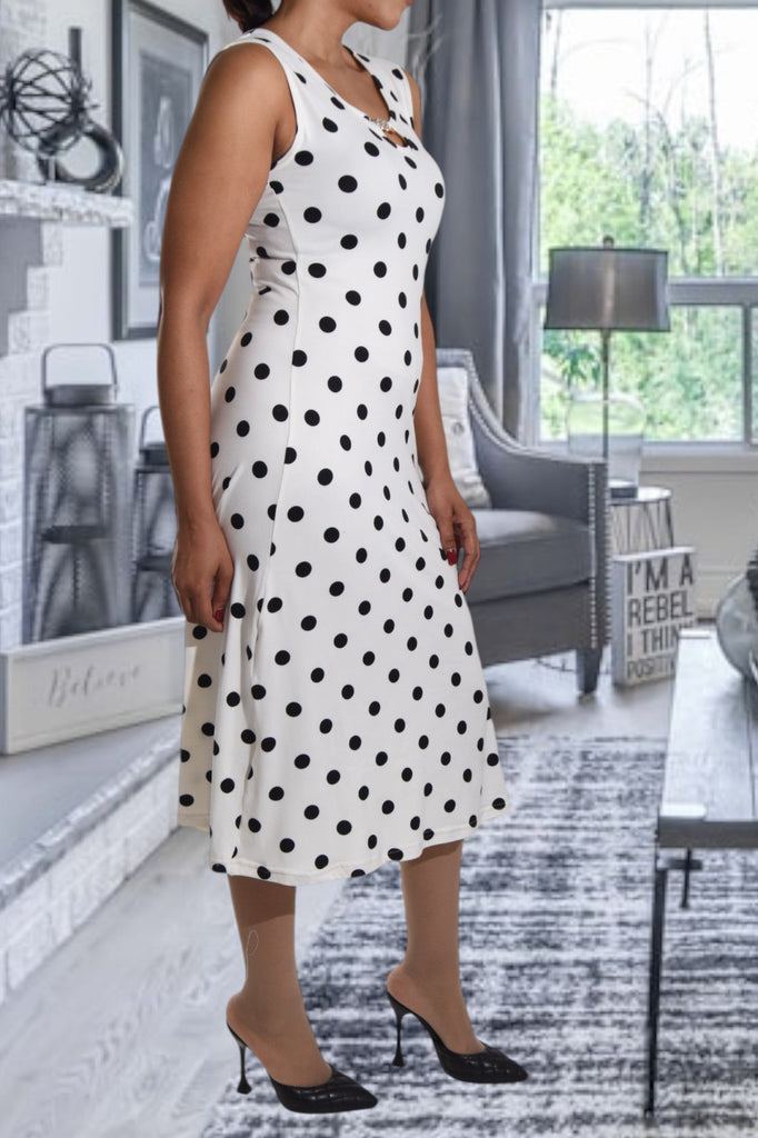 White Polka Dot Crew Neck Dress - StylePhase SA