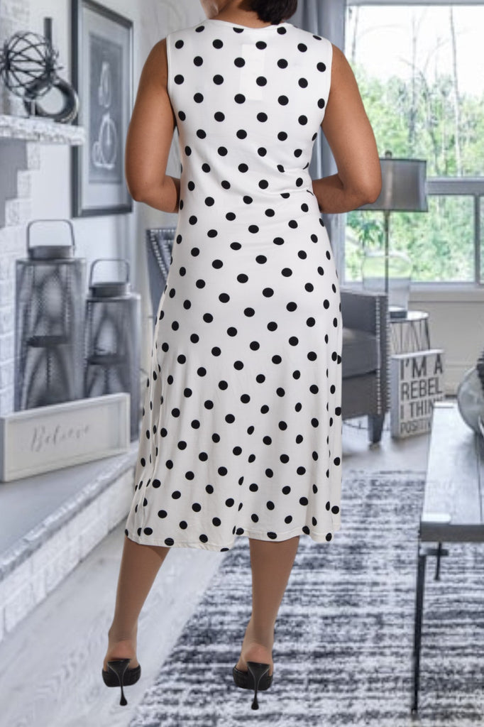 White Polka Dot Crew Neck Dress - StylePhase SA