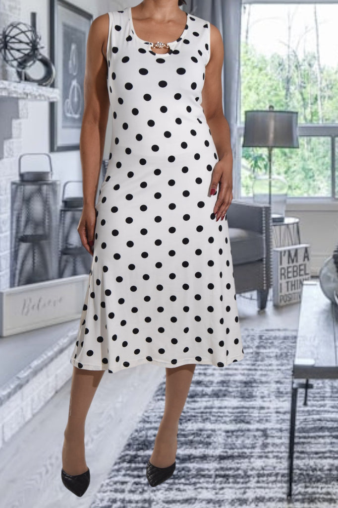 White Polka Dot Crew Neck Dress - StylePhase SA