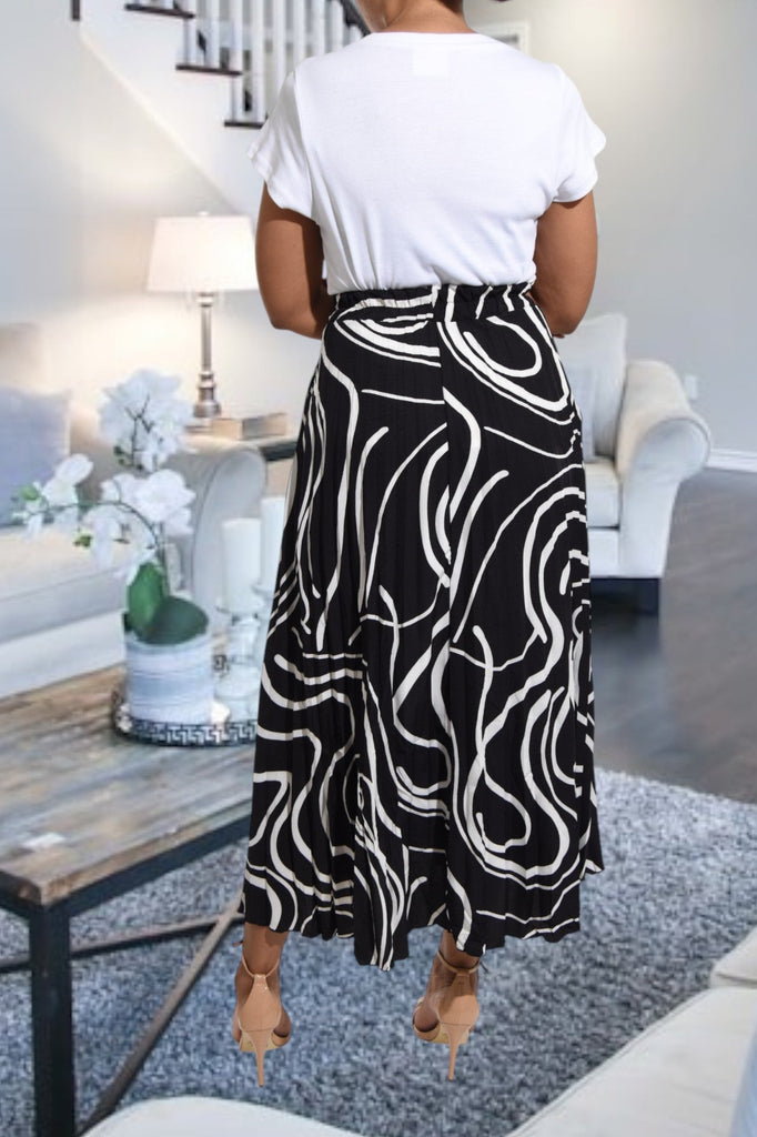 White Printed Long Pocket Pleated Skirt - StylePhase SA