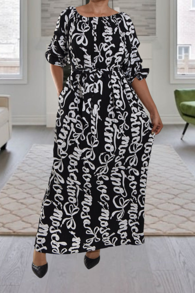 White Printed Puff Sleeve Pocket Maxi Dress - StylePhase SA