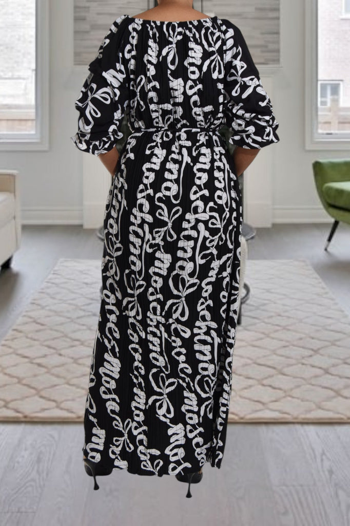 White Printed Puff Sleeve Pocket Maxi Dress - StylePhase SA