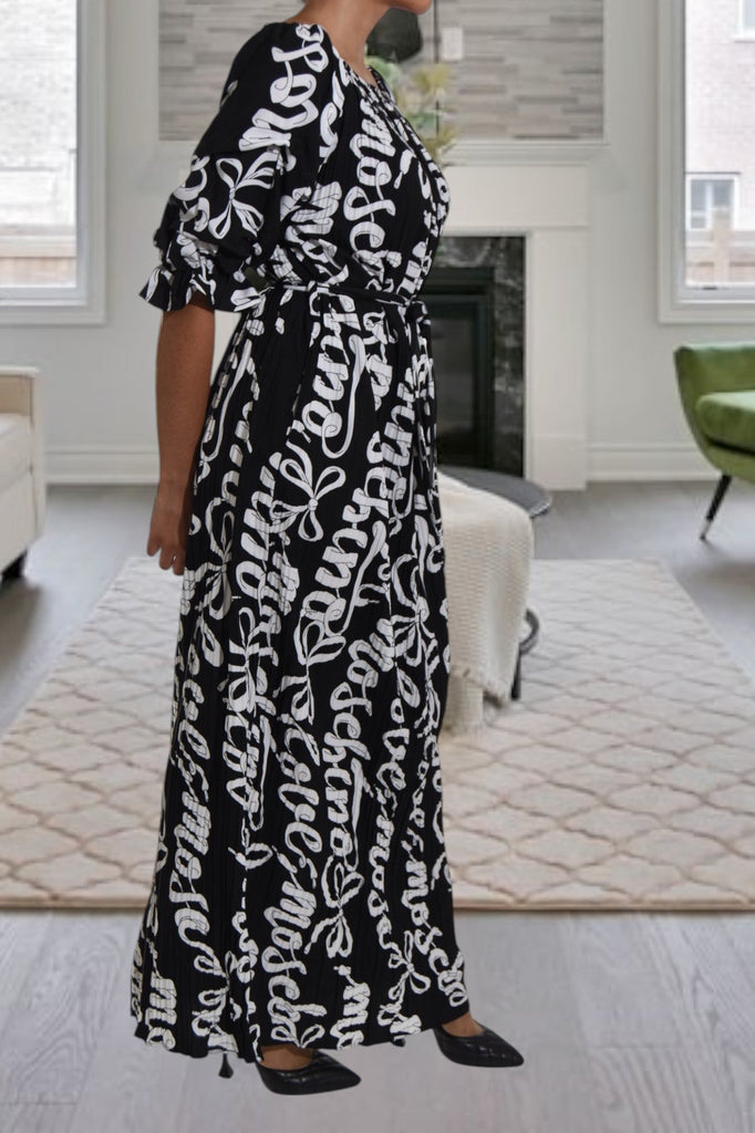 White Printed Puff Sleeve Pocket Maxi Dress - StylePhase SA