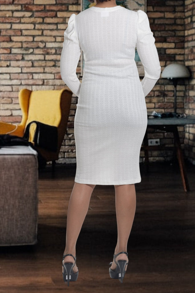 White Puffed Sleeve Dress - StylePhase SA