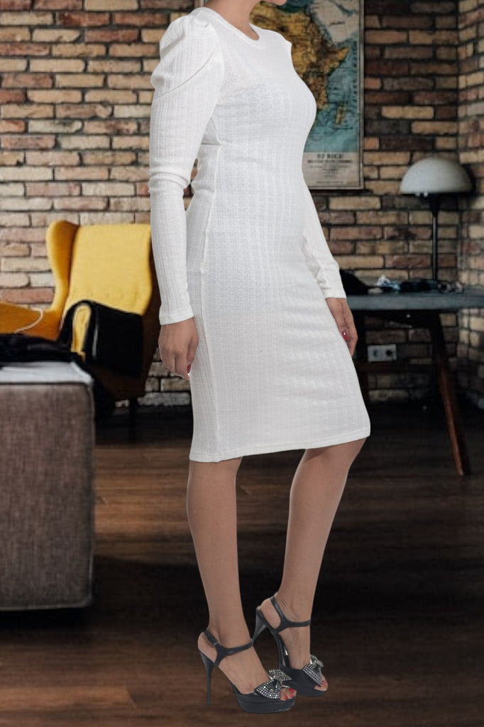 White Puffed Sleeve Dress - StylePhase SA