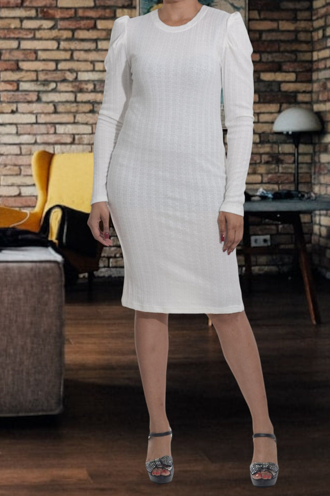 White Puffed Sleeve Dress - StylePhase SA