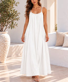 White strappy ring detail draped maxi dress front view