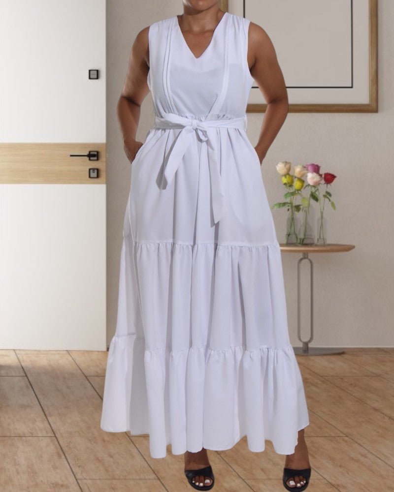 White Sleeveless Tiered Maxi Dress - StylePhase SA