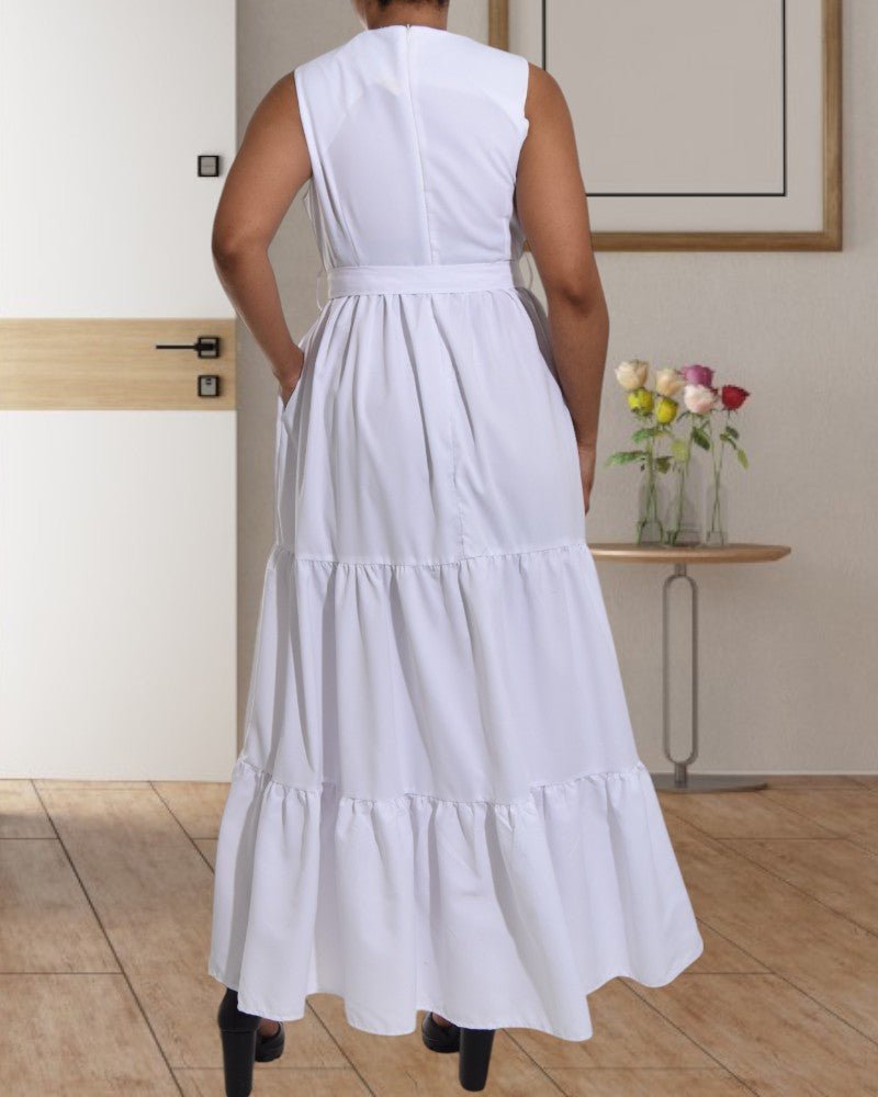 White Sleeveless Tiered Maxi Dress - StylePhase SA