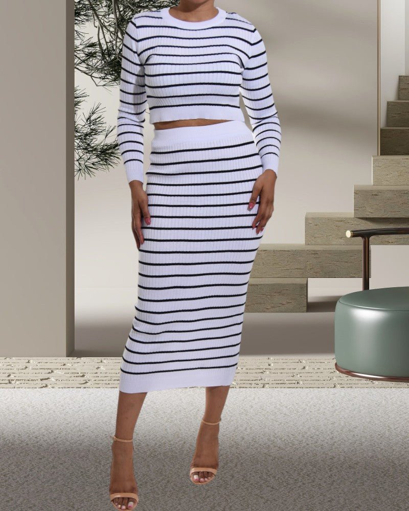 White Top and Skirt Knit 2Pc Set - StylePhase SA