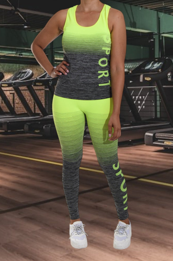 Yellow And Grey Sport Printed Activewear Set - StylePhase SA