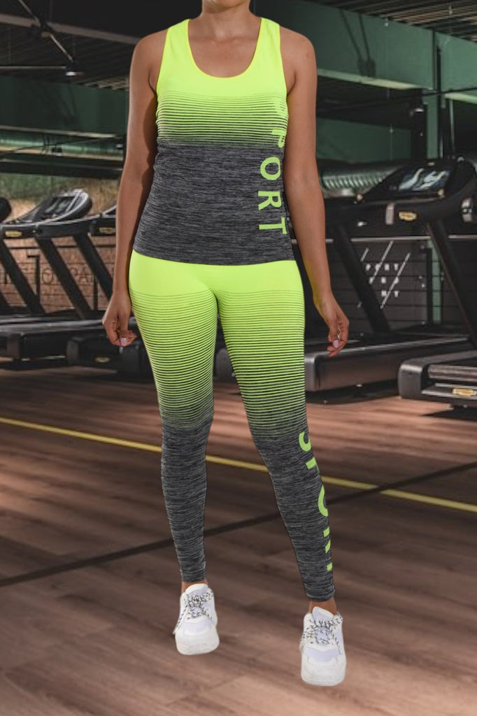 Yellow And Grey Sport Printed Activewear Set - StylePhase SA