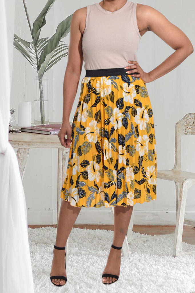 Yellow Floral Pleated Skirt - StylePhase SA