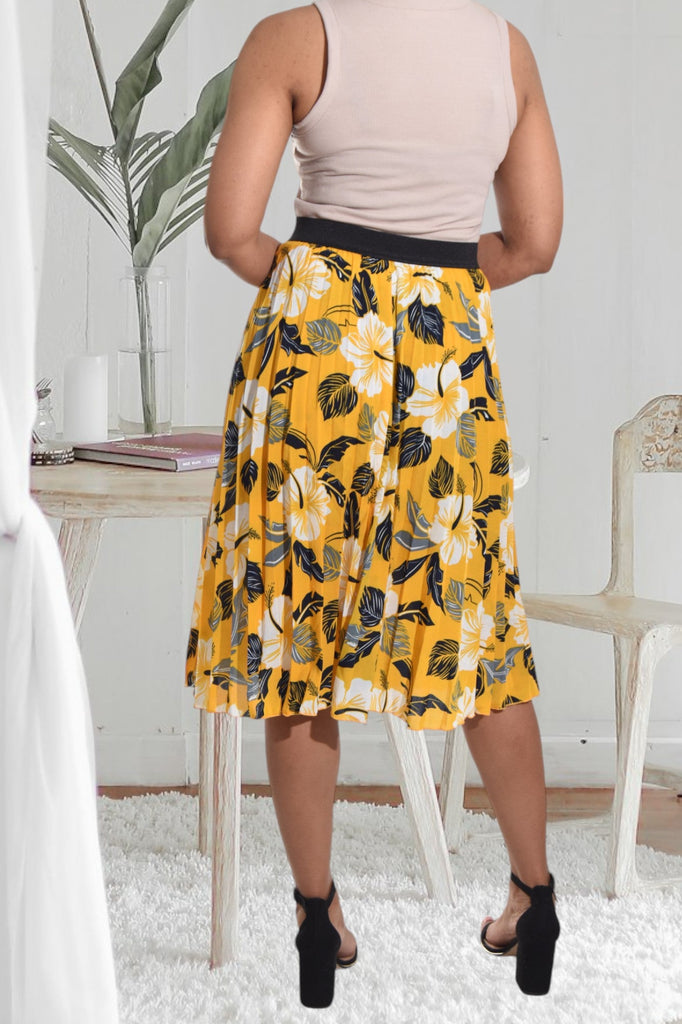 Yellow Floral Pleated Skirt - StylePhase SA