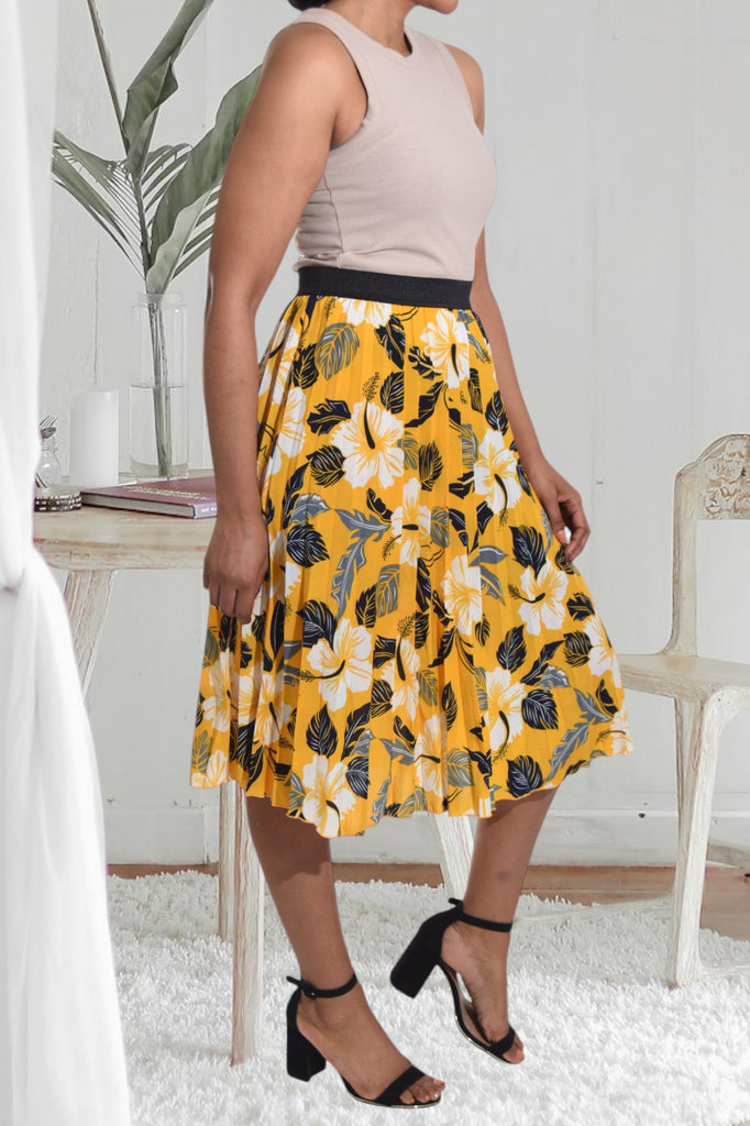 Yellow Floral Pleated Skirt - StylePhase SA