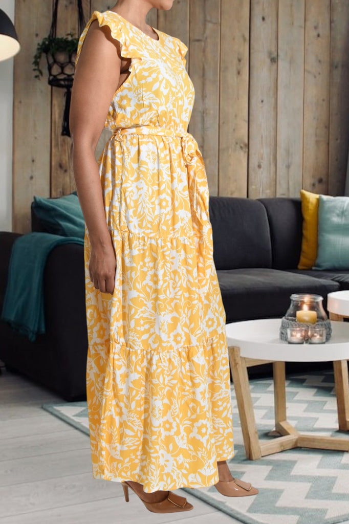 Yellow Floral Ruffle Tie Dress - StylePhase SA