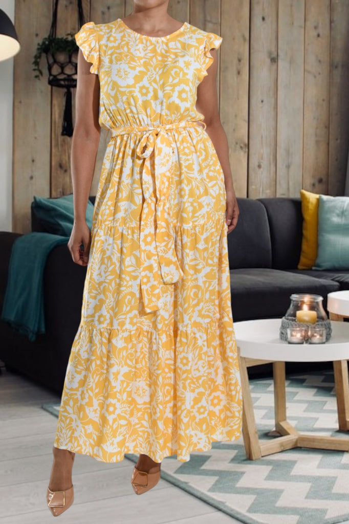 Yellow Floral Ruffle Tie Dress - StylePhase SA