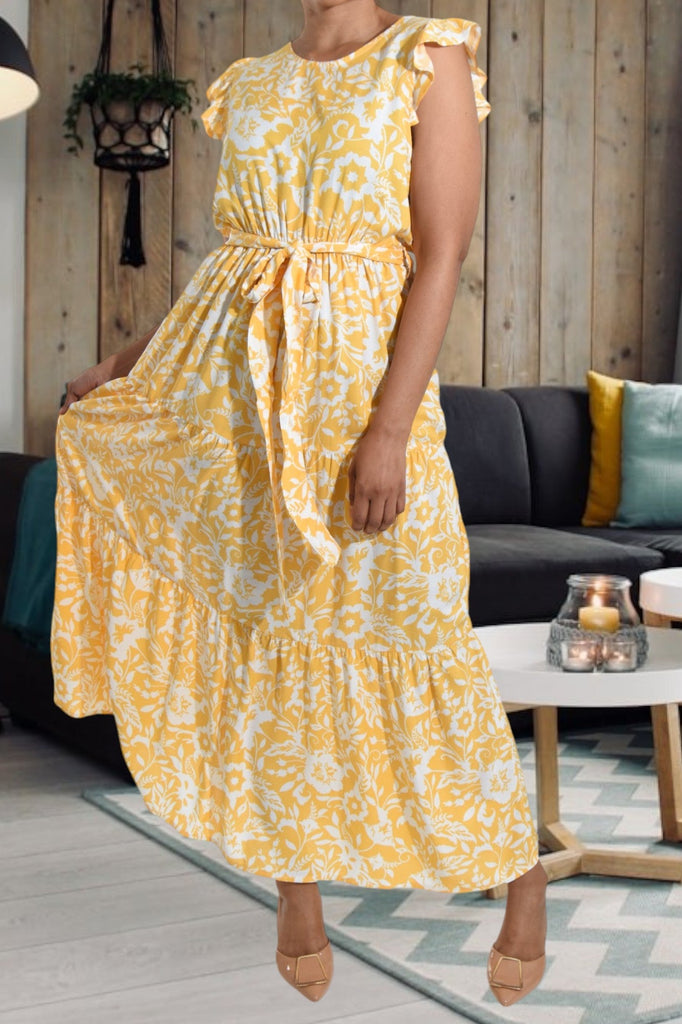 Yellow Floral Ruffle Tie Dress - StylePhase SA