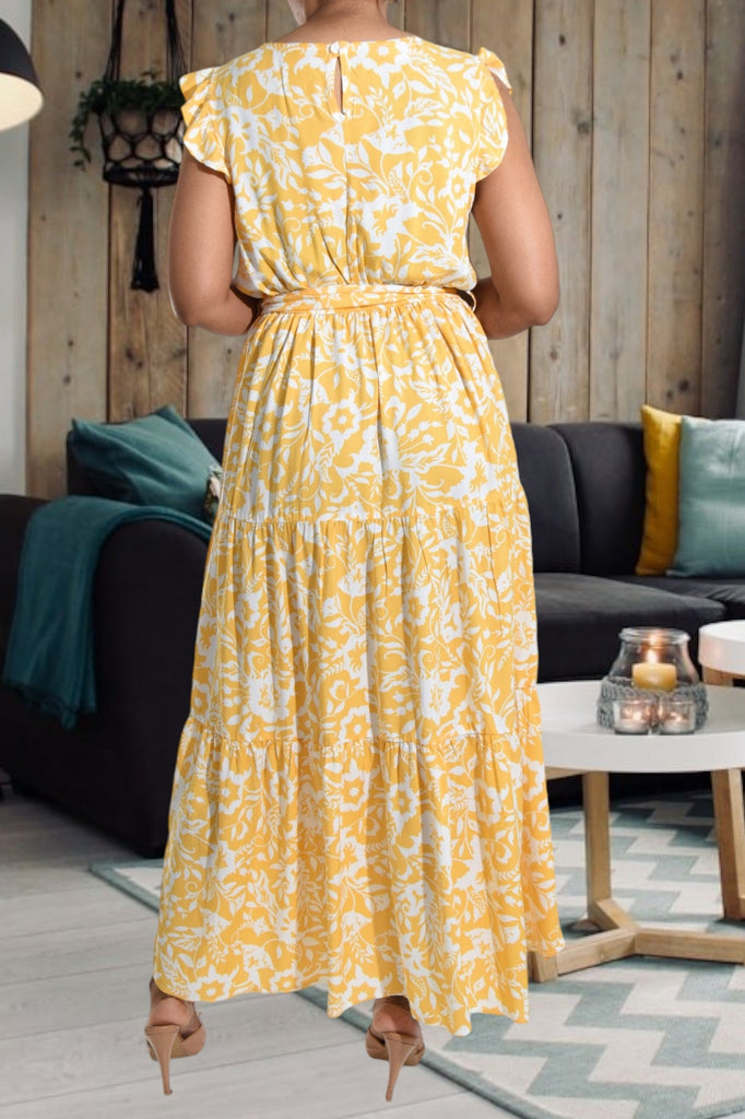 Yellow Floral Ruffle Tie Dress - StylePhase SA