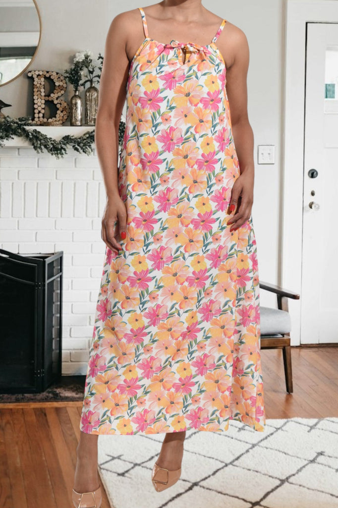 Yellow Floral Strappy Maxi Tie Dress - StylePhase SA