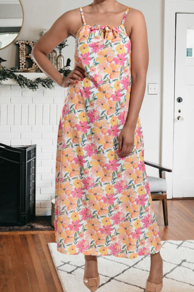 Yellow Floral Strappy Maxi Tie Dress - StylePhase SA