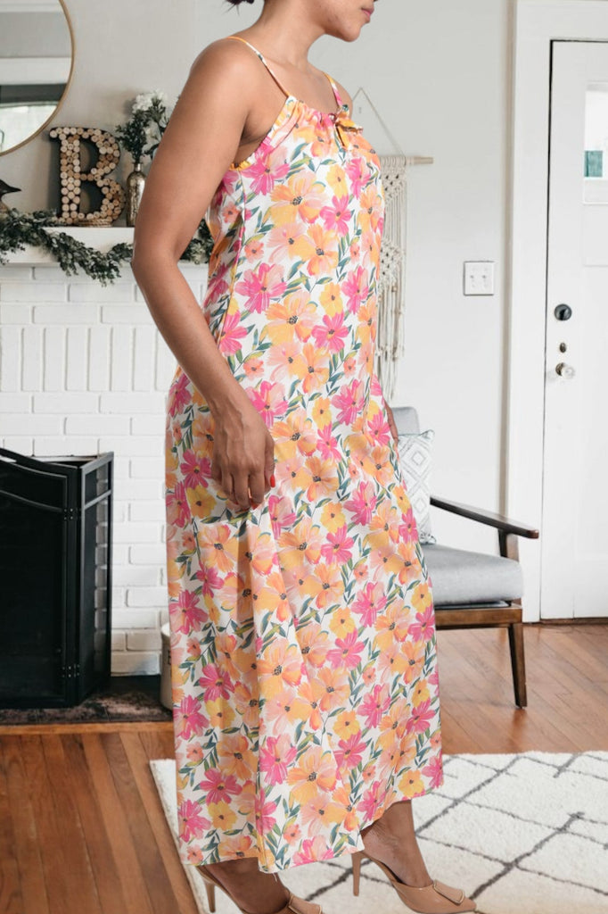 Yellow Floral Strappy Maxi Tie Dress - StylePhase SA