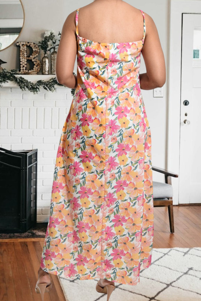 Yellow Floral Strappy Maxi Tie Dress - StylePhase SA