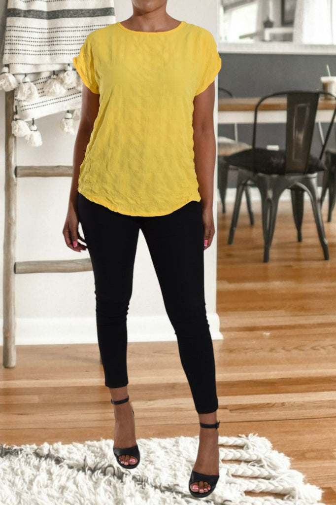 Yellow Pattern Roll Sleeve Top - StylePhase SA